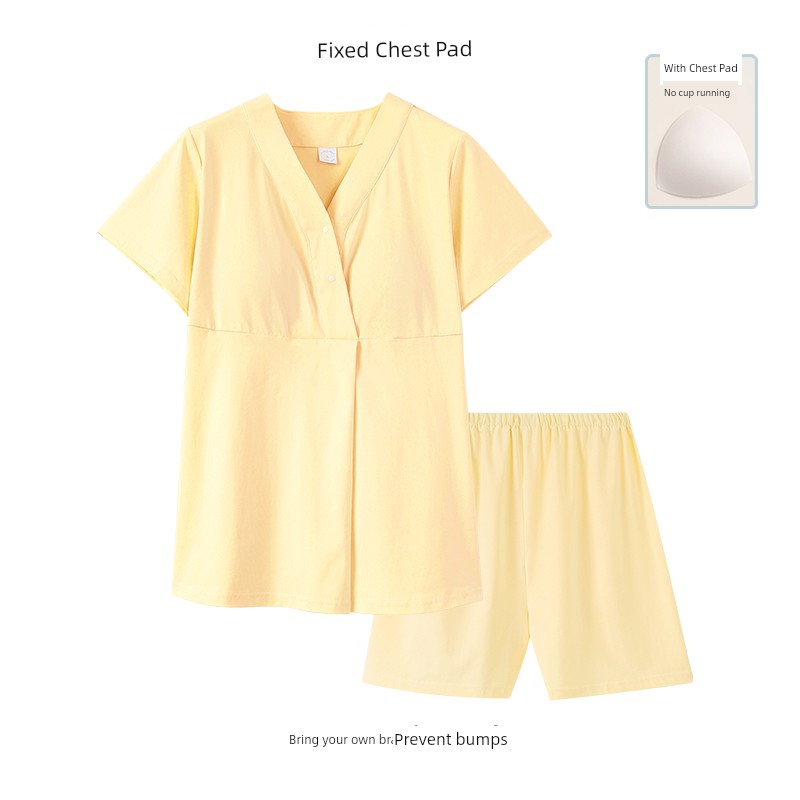 Postpartum Clothing, Summer Pure Cotton Thin Style, Sweat-Absorbent, Postpartum, with Breast Pads, Maternity Pajamas, Short-Sleeved, Breastfeeding — 4