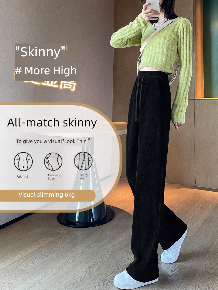 chenille  Spring, autumn and winter High waist black Plush Wide leg pants
