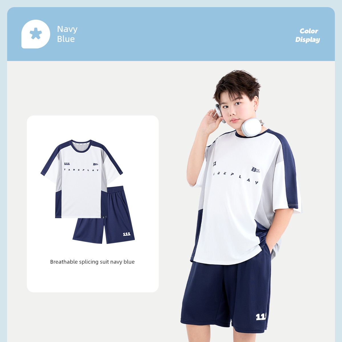 [Breathable and Sweat-Absorbent Two-Piece Set] Piggy Tony Kidsren's Sports Suit for Boys and Older Kidsren, Short-Sleeved T-Shirt and Shorts for Summer — 5