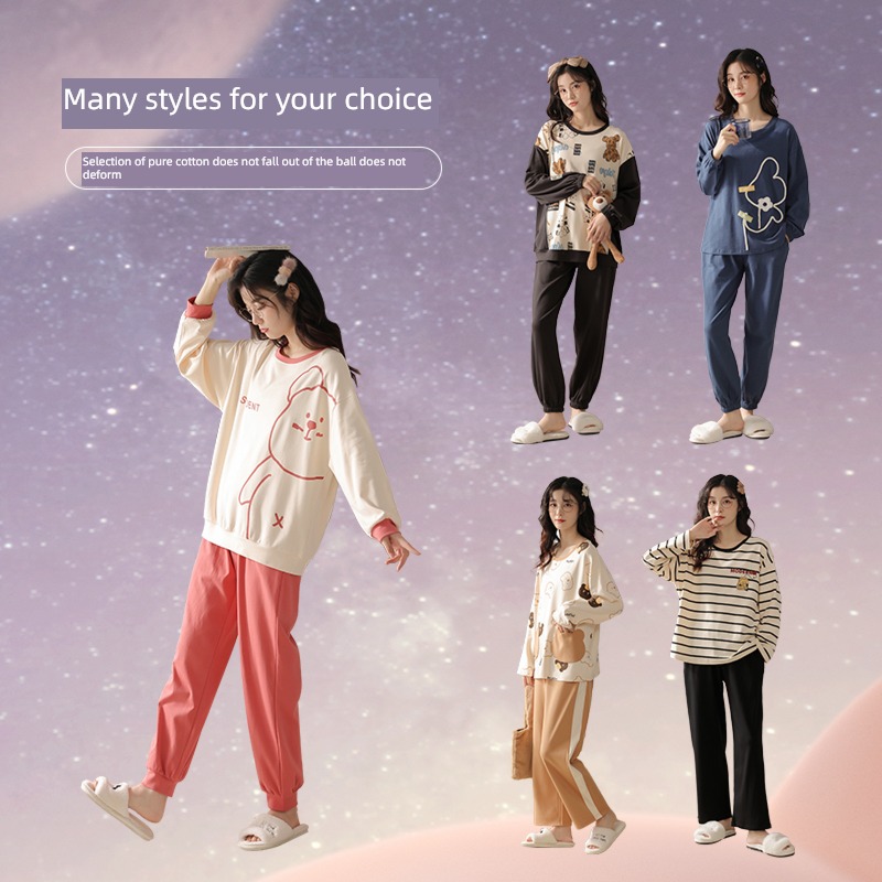 pure cotton female Long sleeve autumn lovers Wear out suit pajamas