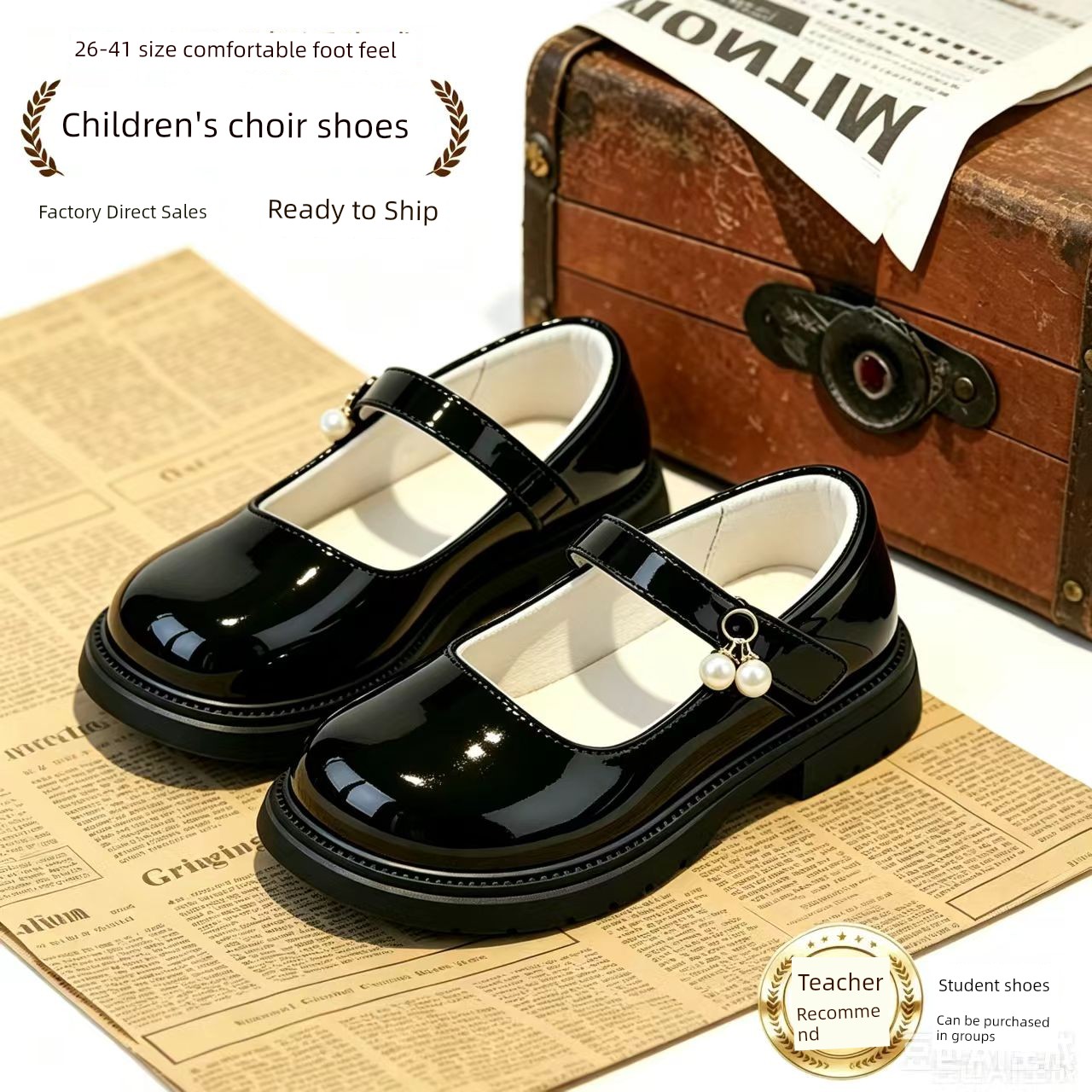 Boys' Leather Shoes 2026 Spring and Autumn New Style Black British Performance Shoes Single Shoes Soft Sole Children's Student Performance Shoes — 2