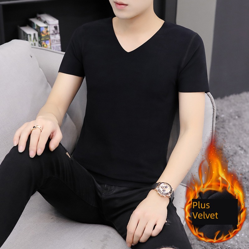 No trace man V-collar Tight fitting Undershirt Short sleeve T-shirt