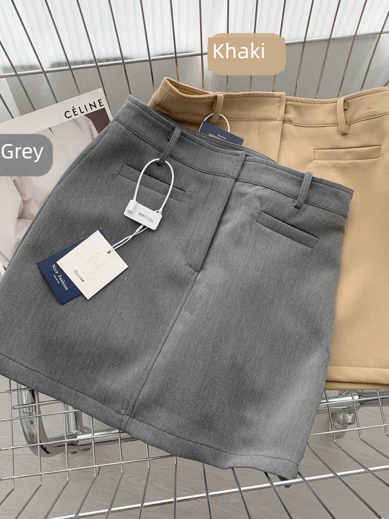 Buttocks Korean version Versatile Show thin High waist grey Mini Skirt