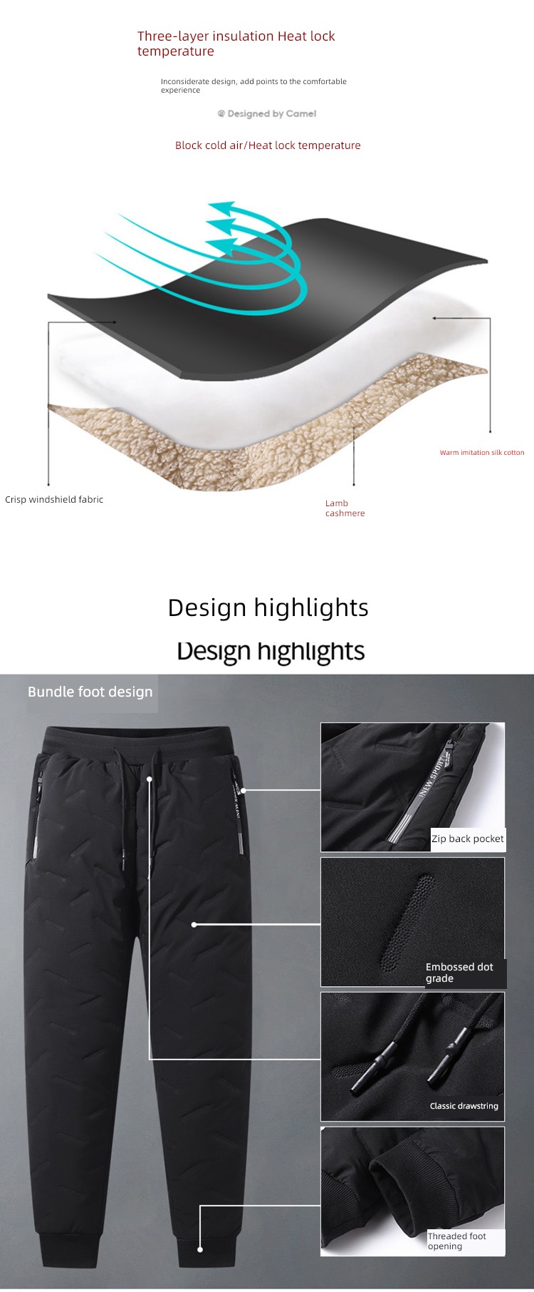 keep warm Plush thickening waterproof leisure time motion trousers