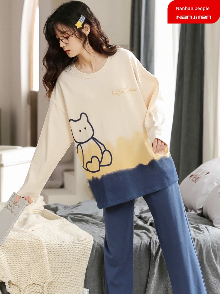 female autumn pure cotton Long sleeve Winter money tea with milk pajamas