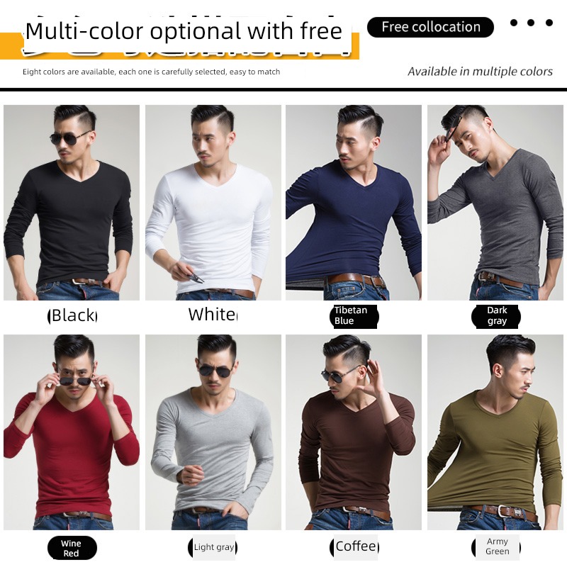 2 piece man V-collar Tight fitting Autumn and winter Long sleeve T-shirt