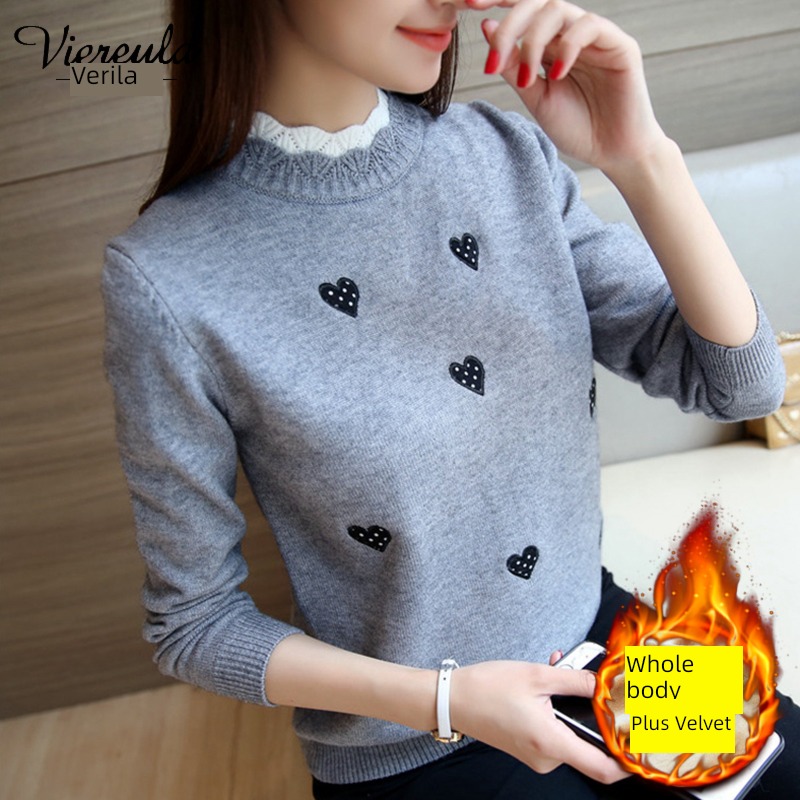 Plush thickening easy Inner lap knitting ma'am sweater