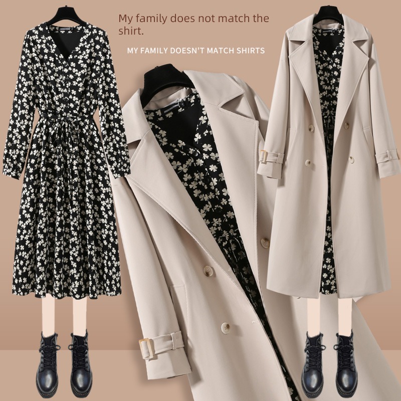 Apricot Medium and long term Show thin temperament Chiffon Broken flower Windbreaker