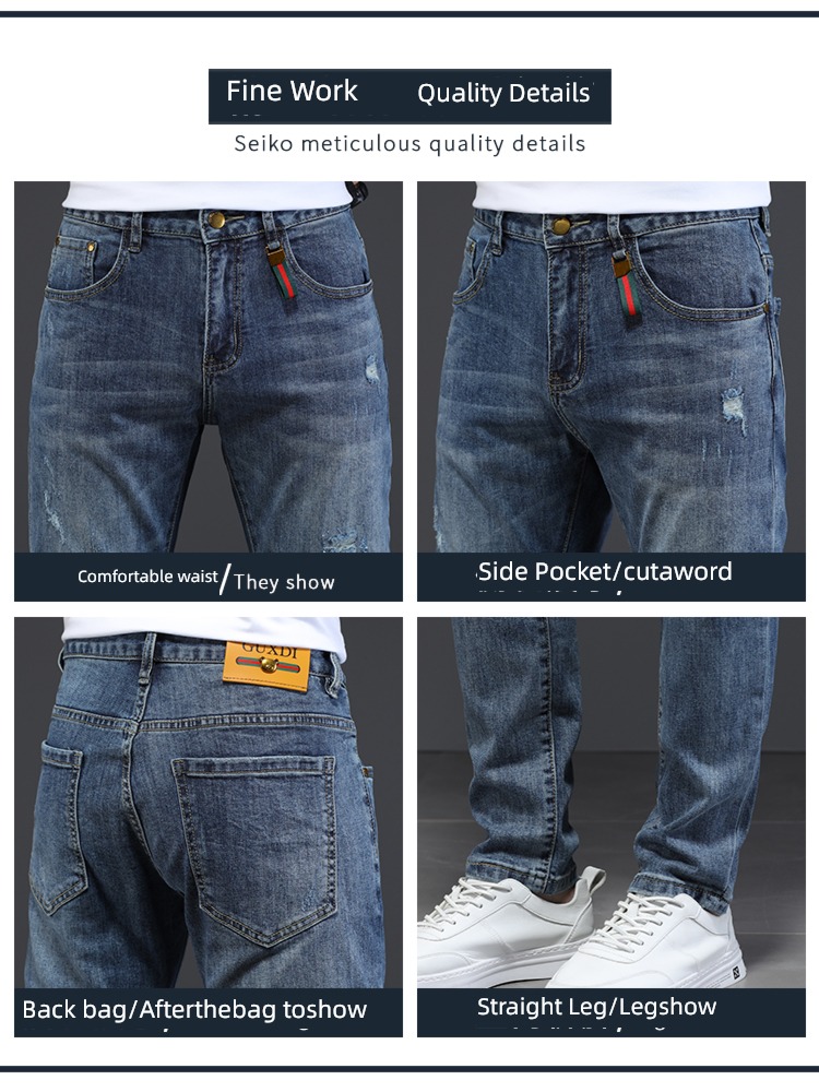 hole high-end Men's style Retro leisure time winter Jeans