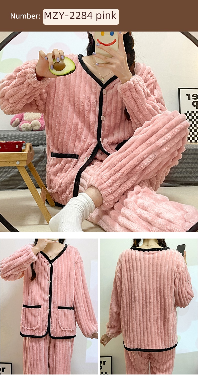 Flannel female Autumn and winter Long sleeve thickening Sweet pajamas