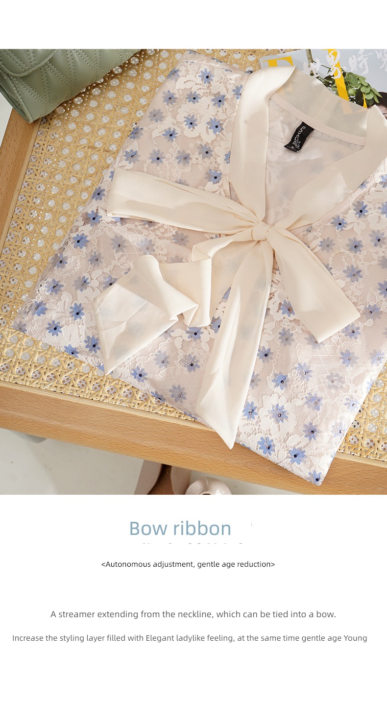 Ou Ni Xue Korean version Frenulum Long sleeve bow printing