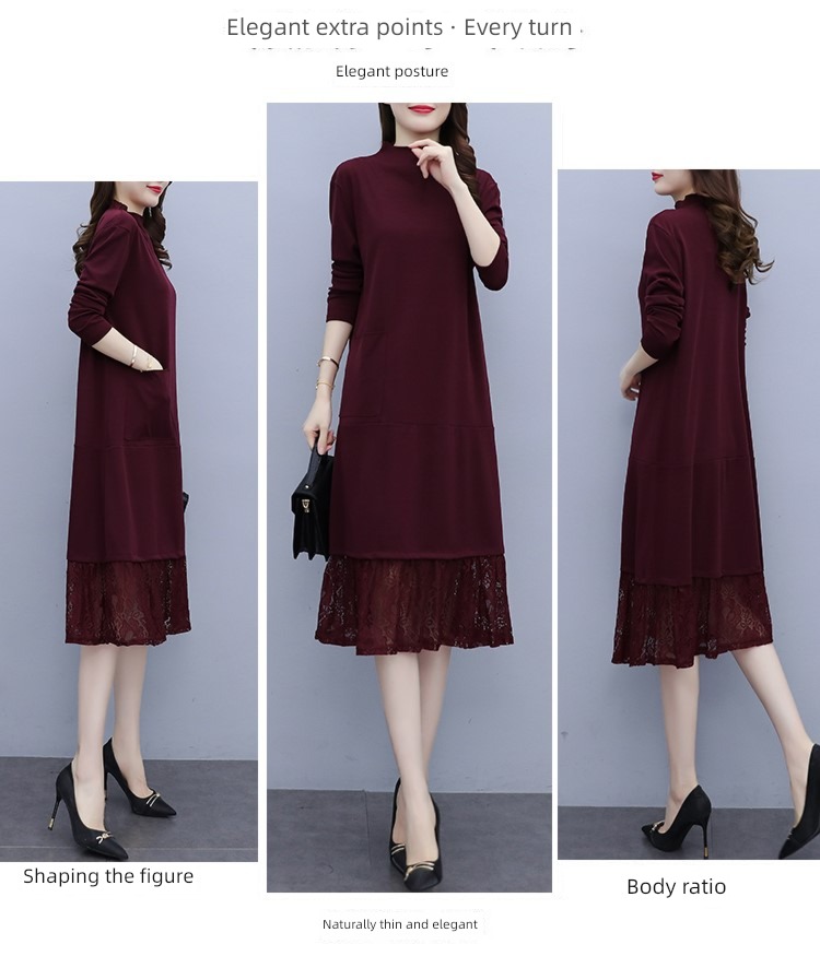 Medium length Half high collar fashion Inner lap knitting sweater