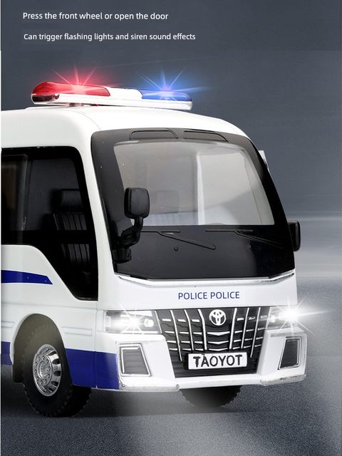 考斯特警车大巴合金模型仿真商务客车巴士公安车警察车玩具车男孩