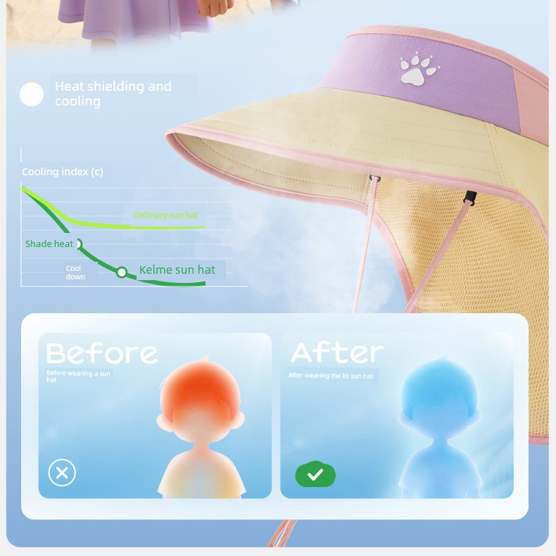 Kalmei Children's Sun Protection Hat for Boys and Girls, Large Brim Sun Hat with Shawl, Summer Open-Top Hat, Uv Protection — 8
