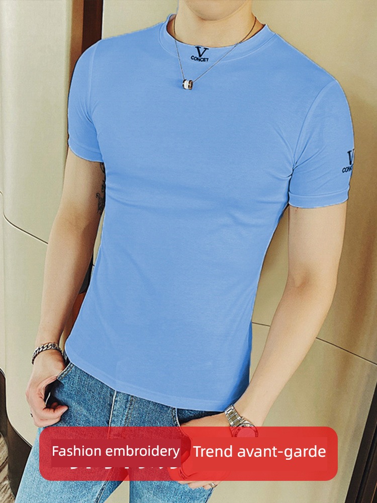 man Korean version Solid color Undershirt Tight fitting Short sleeve T-shirt