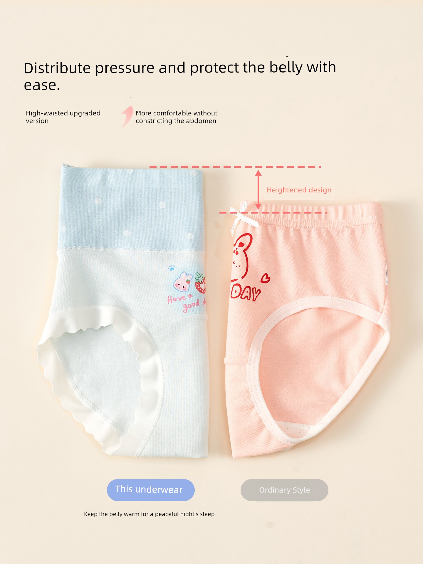 Girls' High-Waisted Underwear, Children's Pure Cotton A-Class Briefs for Girls, Suitable for Older Children in Their Developmental Period, Students, — 2