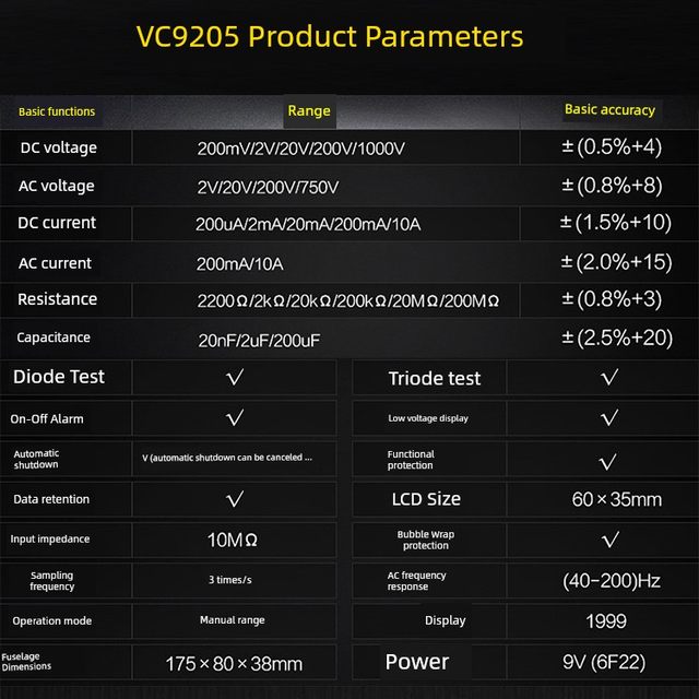 Victory Digital Multimeter VC9205/9208/830L Multifunctional High Precision Digital Explicit Multimeter VC890A