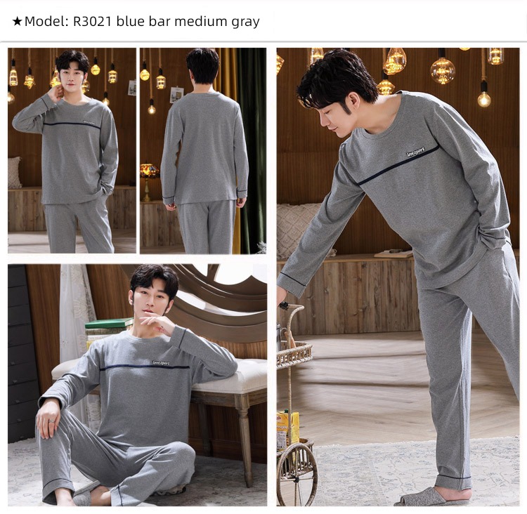 male Long sleeve Cotton Big size Autumn  summer suit pajamas