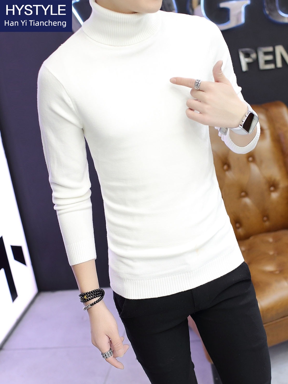 Korean version Self-cultivation Autumn and winter Undershirt black High collar sweater
