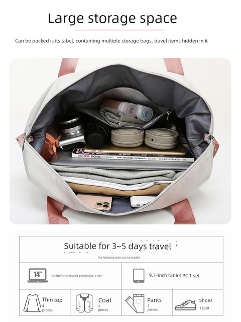 Travel bag for women large capacity to be produced bag storage bag sports gym bag men wet and dry short-distance hand luggage bag