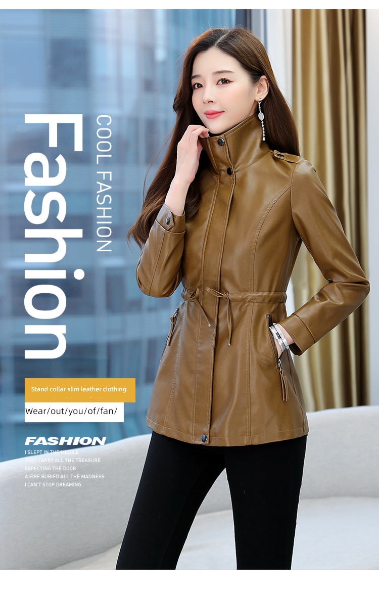 loose coat female spring and autumn Hot money winter clothes Plush thickening leather clothing