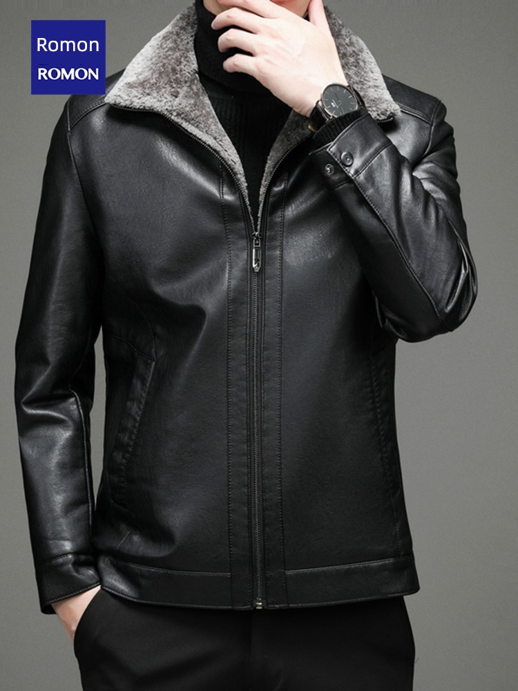Romon business affairs Flannel collar Jacket loose coat man leather clothing