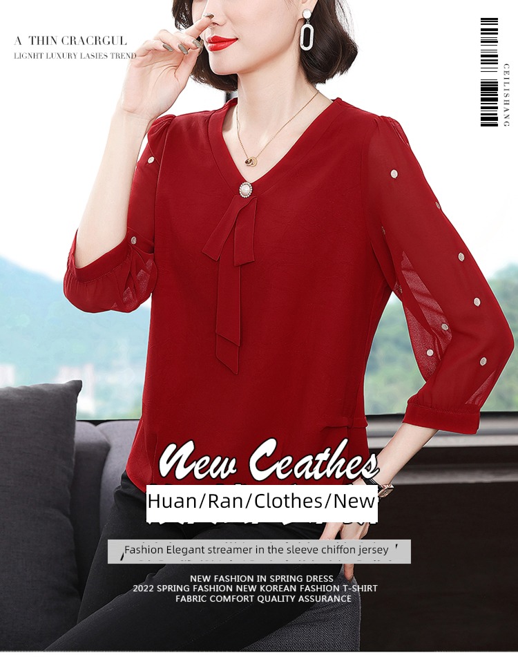 middle age mom easy three quarter sleeve Chiffon shirt summer wear
