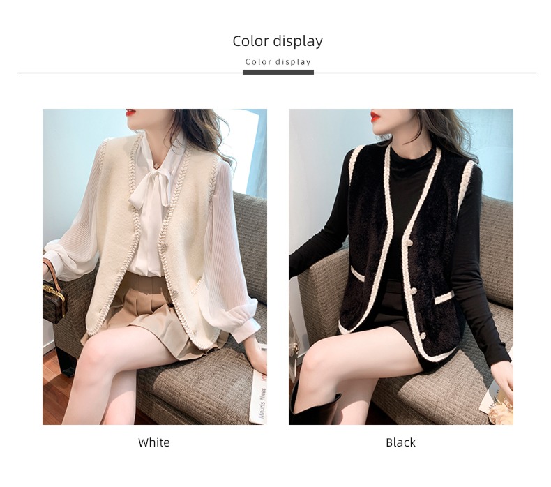 Little fragrance early autumn winter temperament Show thin white Cardigan