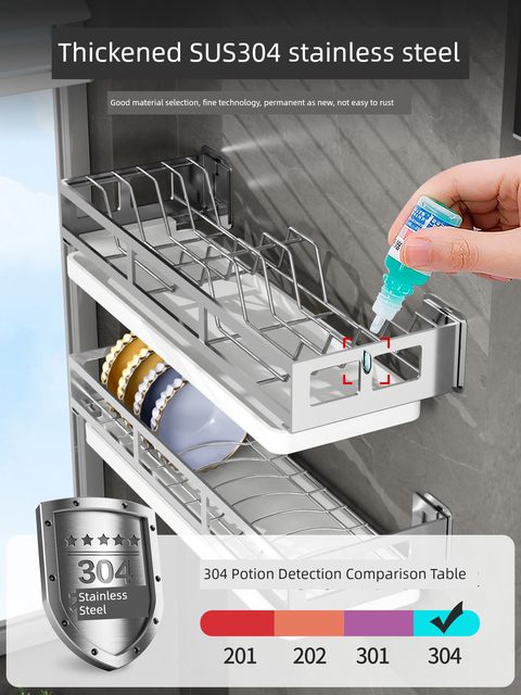304 stainless steel kitchen storage rack, dish storage rack, household wall hanging, bowl rack, sink, bowl and dish drain rack