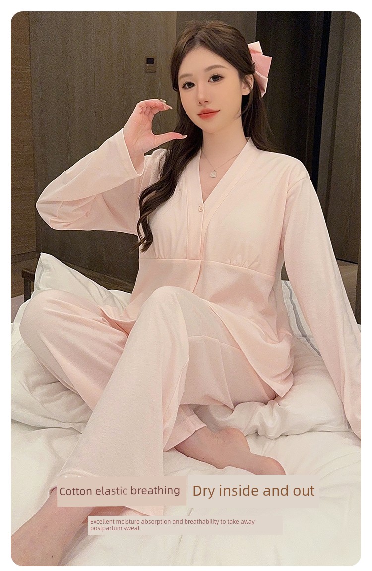 Simple Style Maternity Pajamas with Chest Pads, Pure Cotton, Thin Summer and Autumn Postpartum Nursing Sleepwear for Pregnant Women, All-Cotton for Autumn — 9