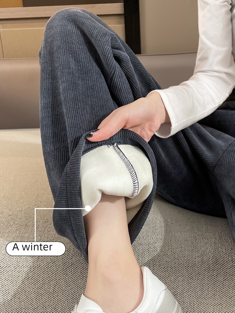 chenille  female Autumn and winter thickening Straight cylinder leisure time Wide leg pants