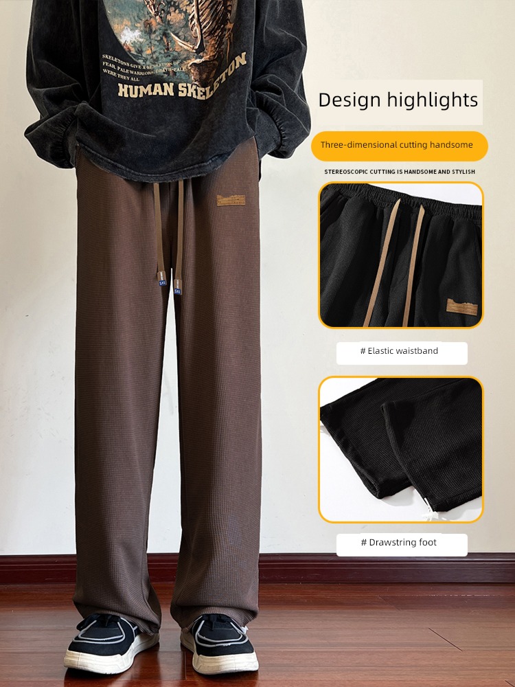 NGGGN Straight cylinder easy Sagging sensation Plush leisure time trousers