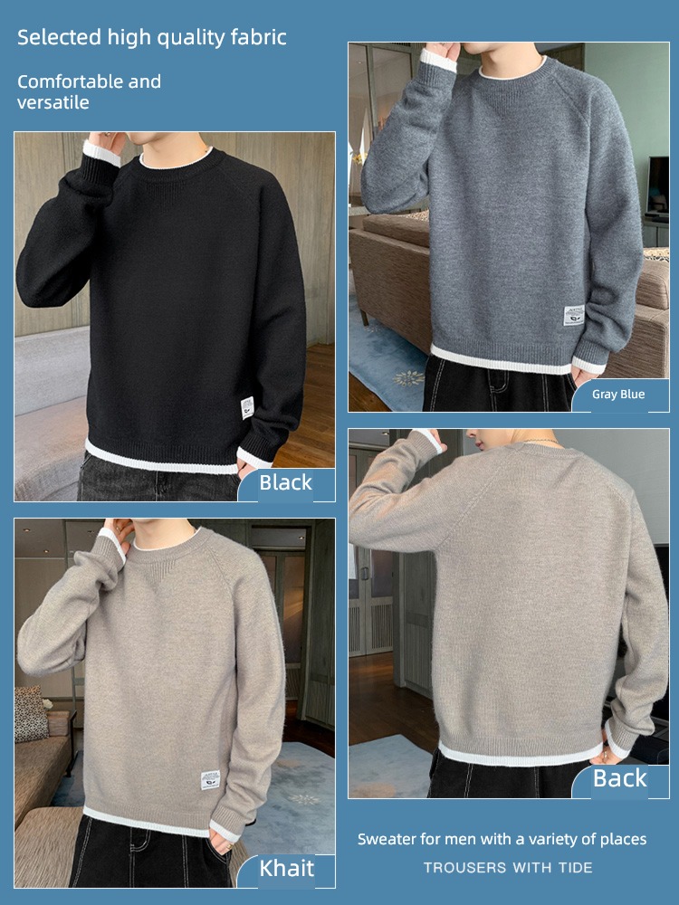 winter Plush Round neck Fake two keep warm Inner lap sweater