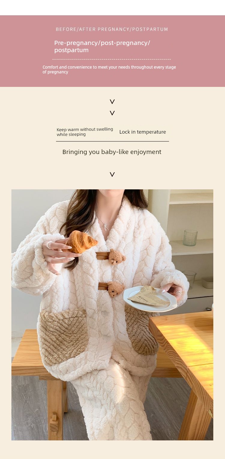 2026 Coral Fleece Maternity Pajamas Winter Postpartum Large Size Nursing Warm Thickened Homewear for Pregnant Women — 15