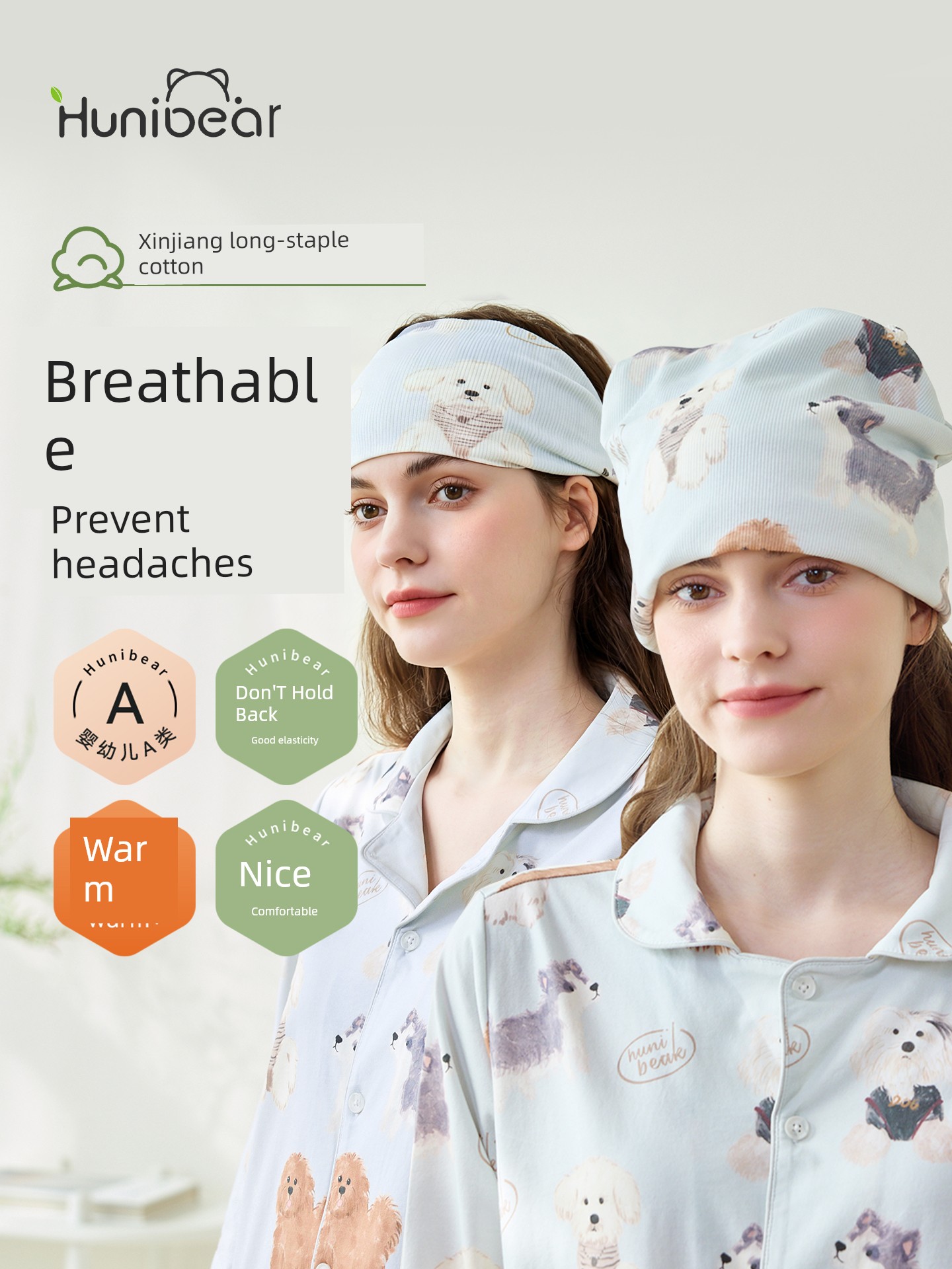 Happy Bear Maternity Hat Autumn Headscarf for Pregnant and Postpartum Women, All-Season Windproof Pure Cotton Sleep Cap, Postpartum Supplies for Women