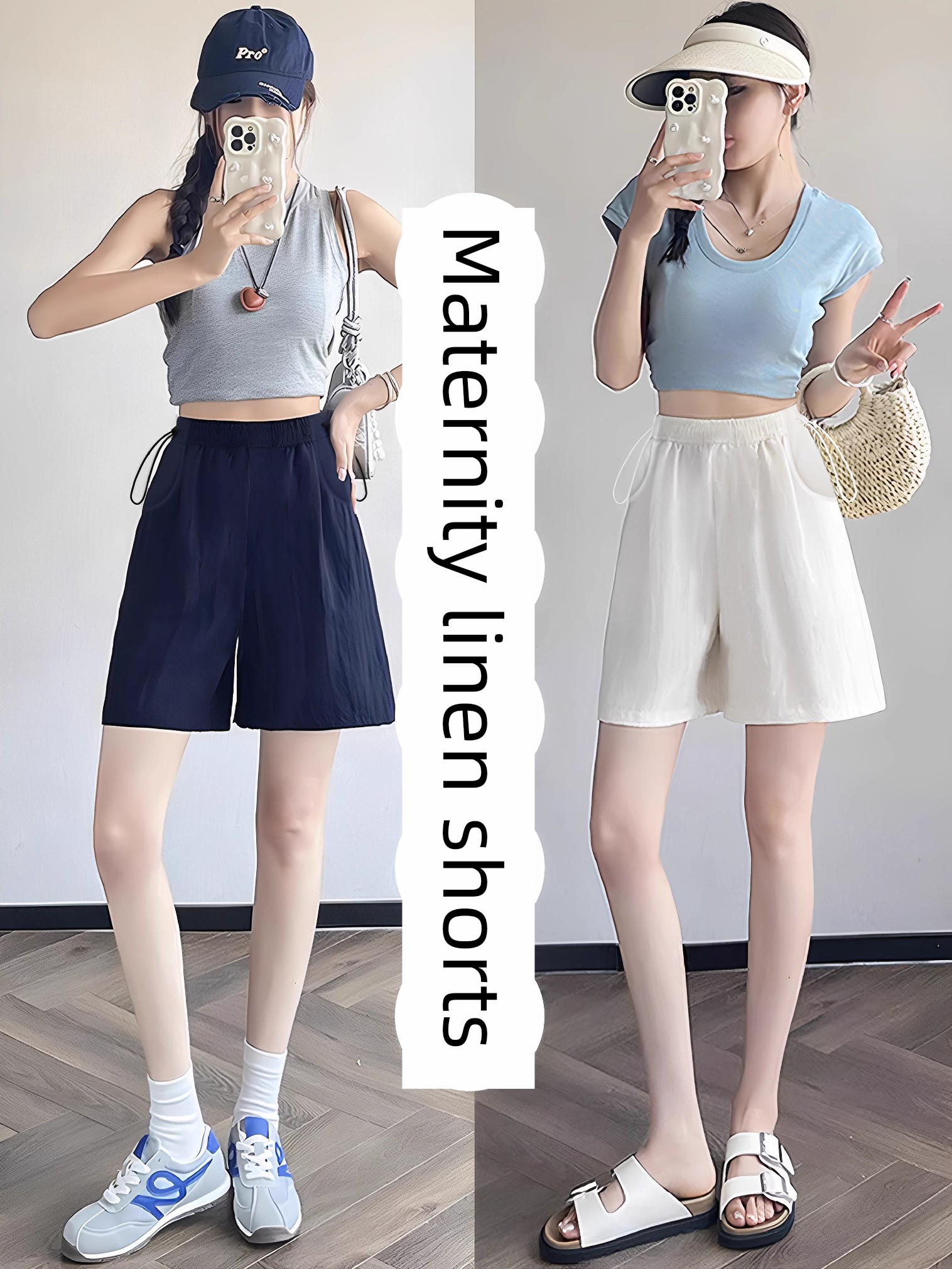 Maternity Shorts for Summer, Thin Style for Outerwear, 2026 New Model, Linen Wide-Leg Pants, Non-Tightening on the Belly during Pregnancy, Summer Wear — 3