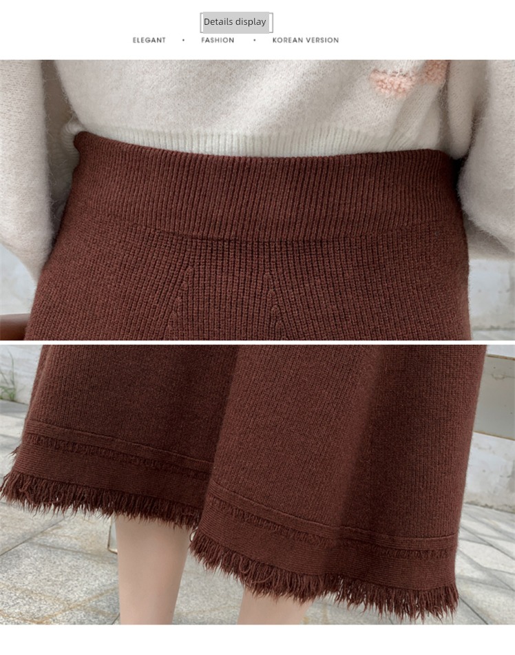 Medium and long term thickening easy Wool Pleat Knitted skirt