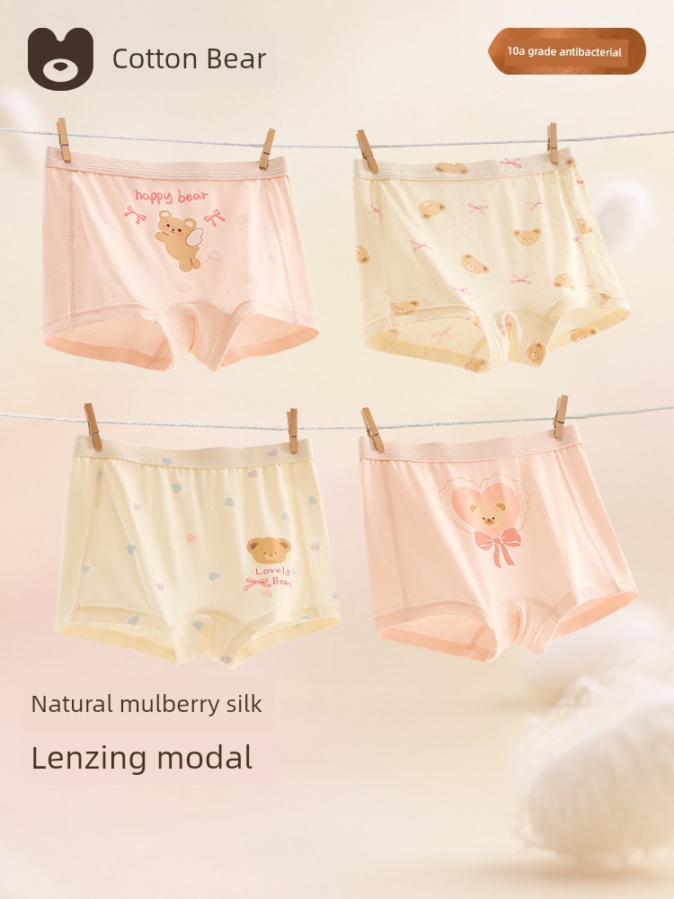 Girls' Underwear, Kidsren's Category a Modal Boxer Briefs for Girls, Little Girls, Middle and Large Kidsren, Flat-Angle Pure Cotton Shorts