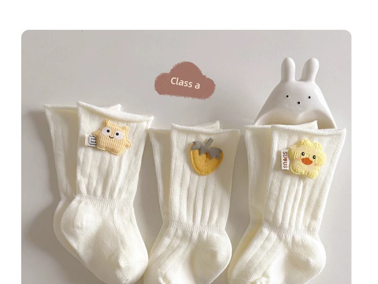 Newborn Baby Socks, Spring, Autumn, and Summer Cotton Socks That Don'T Constrict the Legs, 0-3 Months Baby Socks, White Seamless Mid-Length Socks — 5