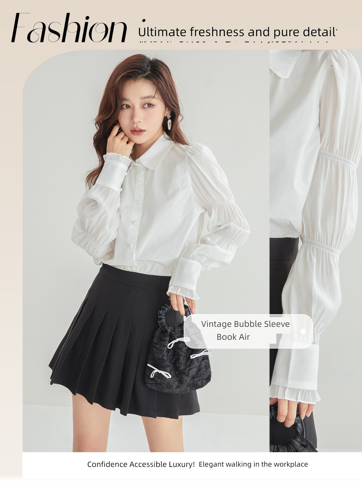Fan rabbit Chiffon Small shirt French Long sleeve Early autumn clothes