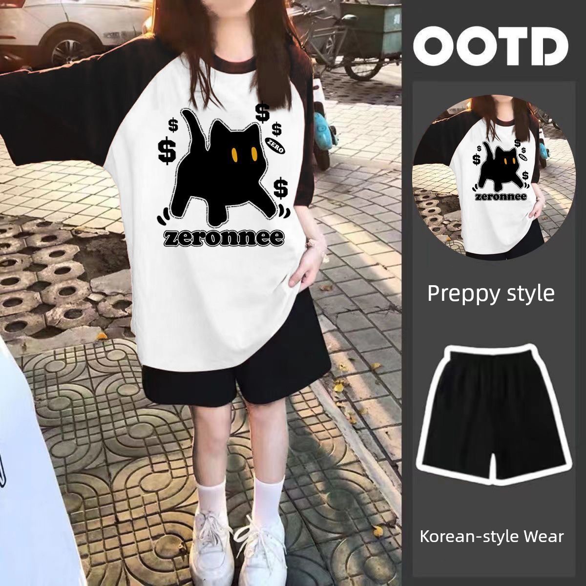 Girl Wear New Arrival Summer Two-Piece Suit Loose Short Sleeve T-shirt Top Sports Knee Length Shorts Ins Children's — 7