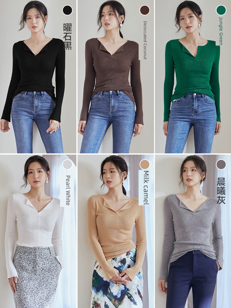 Light luxury Cashmere Self-cultivation temperament Solid color Lay a foundation sweater