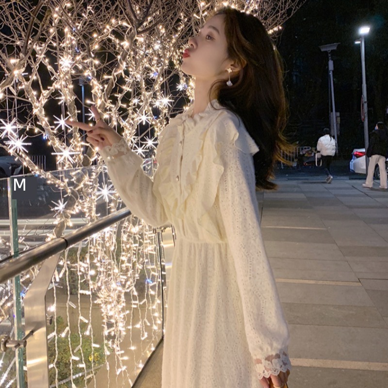 stand collar Dress spring and autumn new pattern Retro Show thin Lace