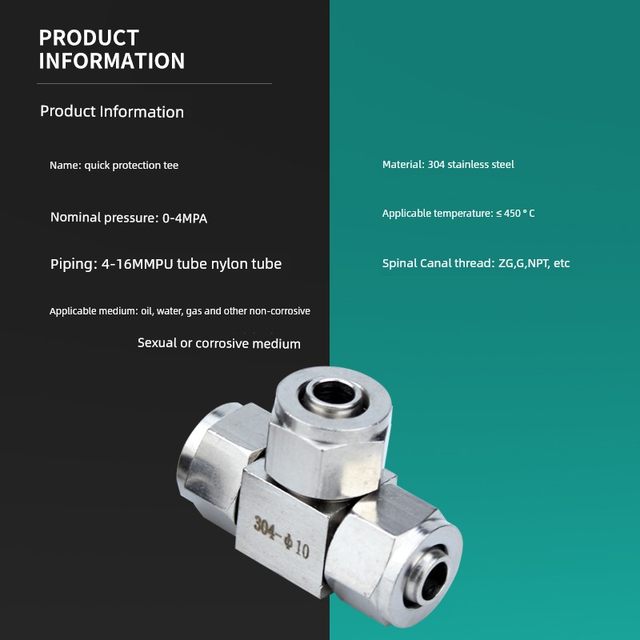 304 stainless steel quick screw variable diameter tee/lock female PU hose tetrafluoro tube quick reducer joint/6 8 10