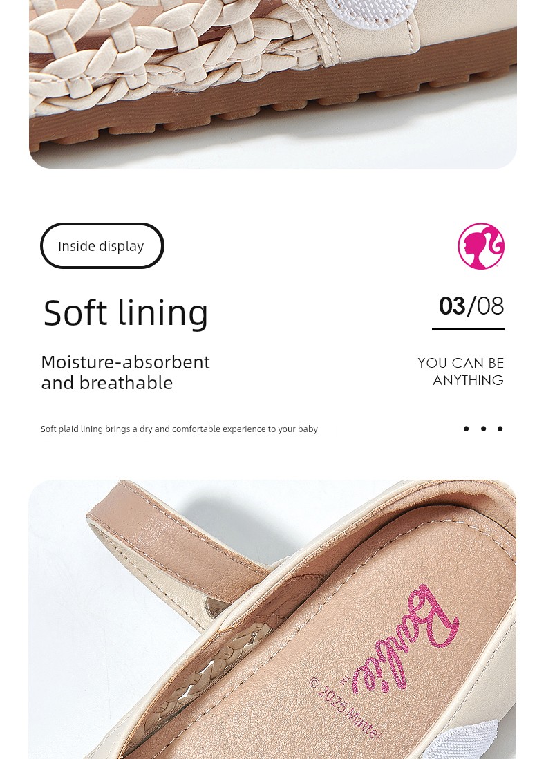 Barbie Children's Shoes, Girls' Shoes, Summer Thin Style 2026 New Leather Shoes, Soft-Soled Single Shoes, Princess Woven Shoes, Kidsren's Sandals — 7