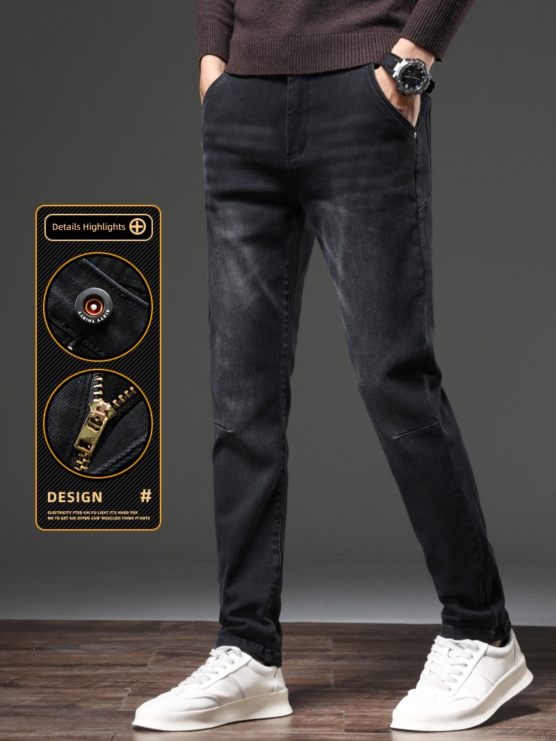 washing elastic force easy Straight cylinder winter Plush Jeans