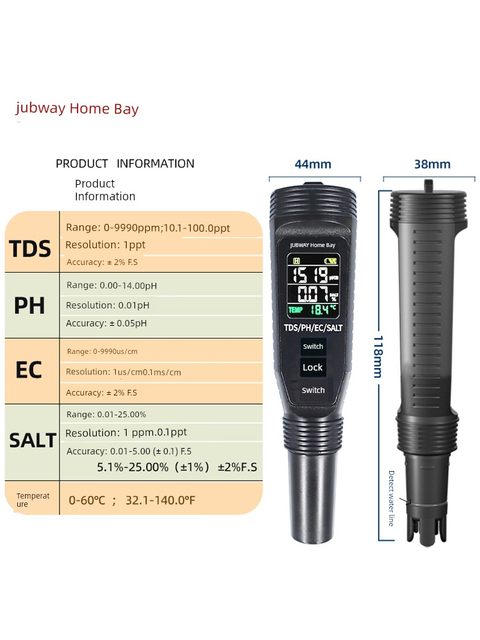 Jiabei Water Quality Test Pen High-precision Multifunctional PH Test Pen PH meter Conductivity Saltness TDS Value Water Meter