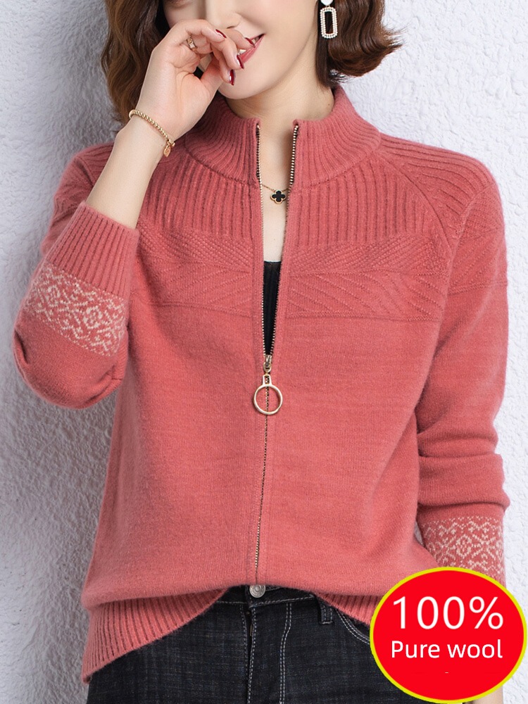 knitting jacket Outside zipper Half high collar pure cardigan