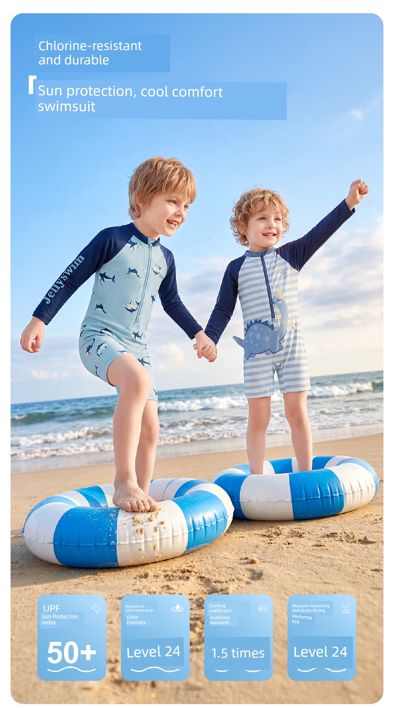 Quick-Drying Sun Protection Children's Separates Shark Long Sleeves Swimsuit — 10