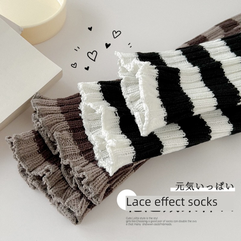 jk knitting Women's money black and white stripe lace keep warm socks